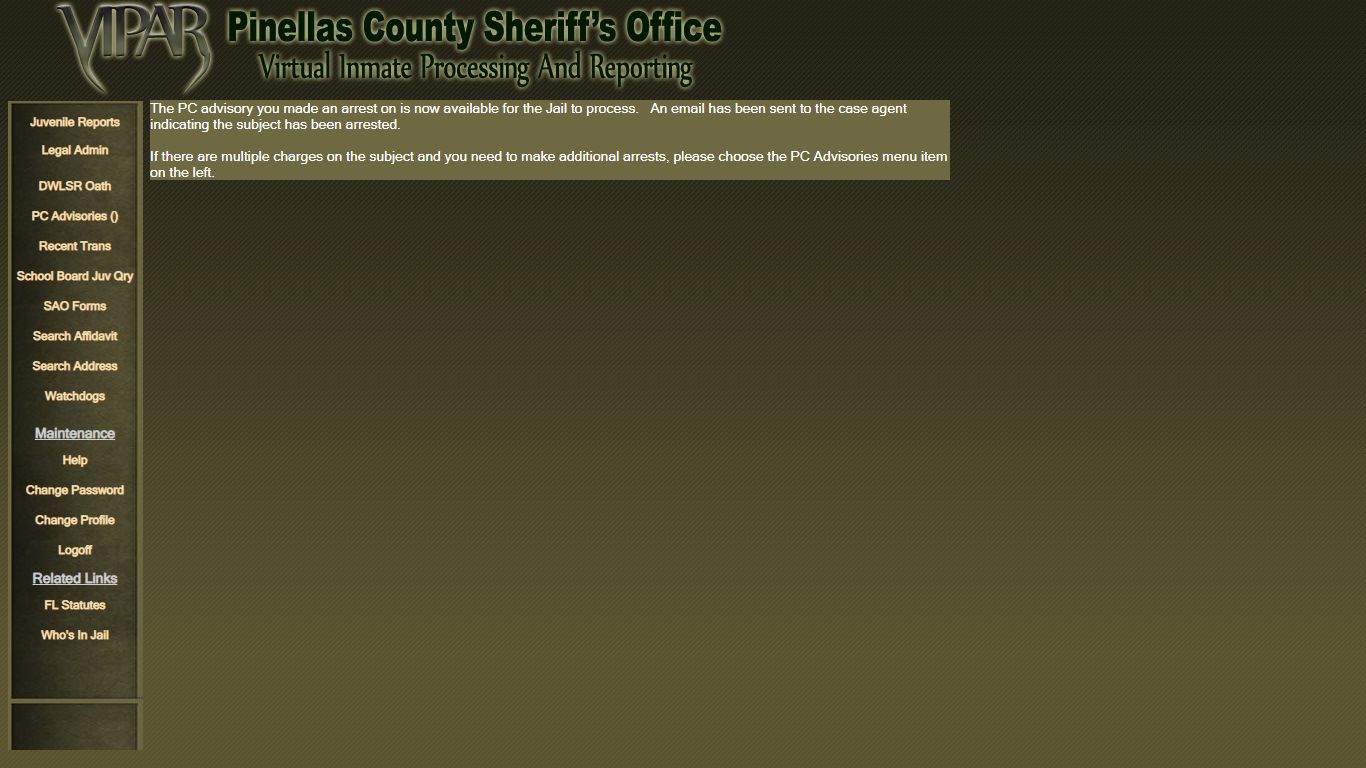 PC Arrest Receipt - Pinellas County Sheriff's Office